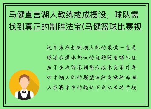 马健直言湖人教练或成摆设，球队需找到真正的制胜法宝(马健篮球比赛视频)