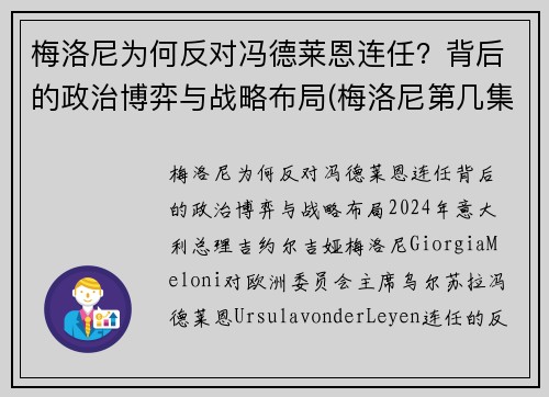梅洛尼为何反对冯德莱恩连任？背后的政治博弈与战略布局(梅洛尼第几集出场)
