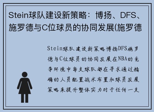 Stein球队建设新策略：博扬、DFS、施罗德与C位球员的协同发展(施罗德 cba)