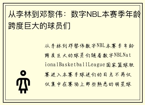 从李林到邓黎伟：数字NBL本赛季年龄跨度巨大的球员们