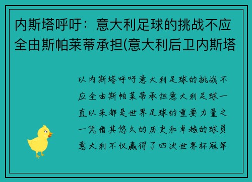 内斯塔呼吁：意大利足球的挑战不应全由斯帕莱蒂承担(意大利后卫内斯塔)