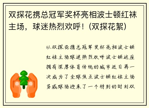 双探花携总冠军奖杯亮相波士顿红袜主场，球迷热烈欢呼！(双探花絮)