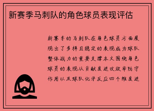 新赛季马刺队的角色球员表现评估